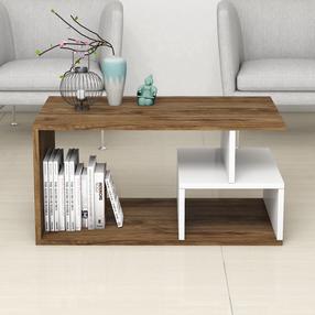 Kohvilaud Kalune Design Arte 2042, valge v./pähklipuu v., 90 cm x 42 cm x 54 cm