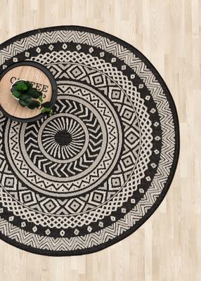 Kilimas lauko terasoms/vidaus 4Living Dali 622933, balta sp./juoda sp., 120 cm x 120 cm
