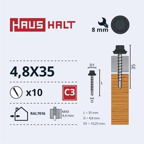 Pašvītņojošā skrūve Haushalt, 4.8 mm x 35 mm, 10 gab.