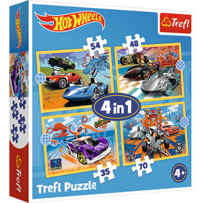 Puzle 4in1 Trefl Hot Wheels 34627T, 20.5 cm x 28.5 cm, 207 gab., daudzkrāsaina