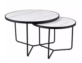 Kavos staliukų komplektas Italia, balta sp./juoda sp., 60 - 80 cm x 80 cm x 45 - 50 cm, 2 vnt.