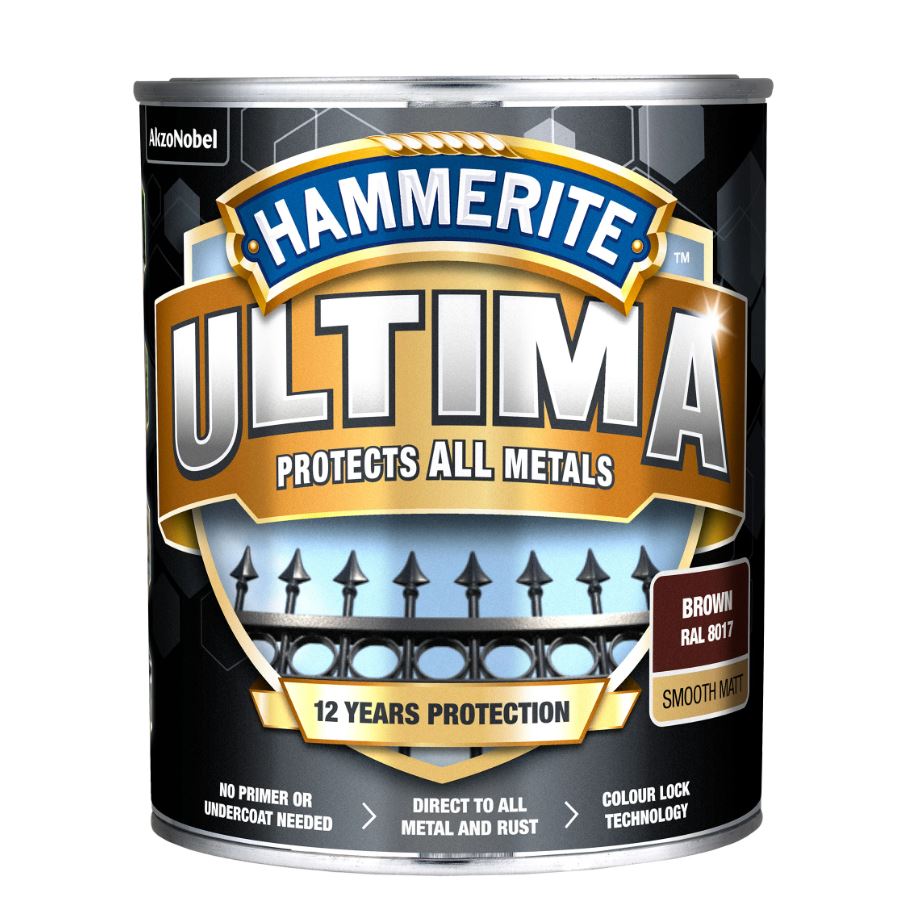 Emailvärv, korrosioonivastane metallkonstruktsioonidele Hammerite Ultima Matt, matt, 2.2 l, pruun v.