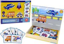 Magnetinė knyga - dėlionė, transporto priemonės Lean Toys, įvairių spalvų, 56 vnt.