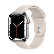 Išmanusis laikrodis Apple Watch Series 7 GPS + Cellular, 45mm Silver Stainless Steel Case with Starlight Sport Band - Regular, sidabro sp.