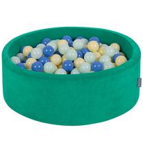 Baseinas su kamuoliukais KiddyMoon Velvet ball pit Round 300 Balls, 90 cm x 90 cm, 300 vnt, mėlyna sp./geltona sp.