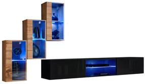 Sekcija ASM Switch XXII, ąžuolo sp./juoda sp., 210 cm x 120 cm x 40 cm