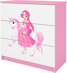 Vaikiška komoda Kocot Kids Babydreams Princess On Horse, balta sp./rožinė sp., 80 cm x 41 cm x 8.5 cm