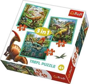 Pusle 3in1 Trefl Dinosaurs 34837, 20 cm x 20 cm, 106 tk, mitmevärviline