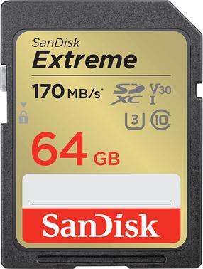 Atmiņas karte SanDisk Extreme, 64 GB, 170 Mb/s - 80 Mb/s