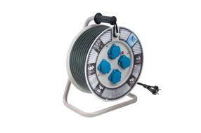 Pagarinātājs ar spoli Pawbol, 3 x 2,5 mm², 30 m, IP44, 4 ligzdas, zila krās./sudraba krās.