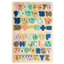 Medinė lenta su raidėmis ir skaičiais EcoToys Wooden Educational Board, 4.5 cm, įvairių spalvų, 51 vnt.