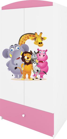 Vaikiška spinta Kocot Kids Babydreams Zoo, balta sp./rožinė sp., 90 cm x 52 cm x 175.5 cm