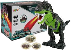 Interaktīva rotaļlieta dinozaurs Lean Toys Simulated Flame Spray Tyrannosaurus Rex, zaļa krās.