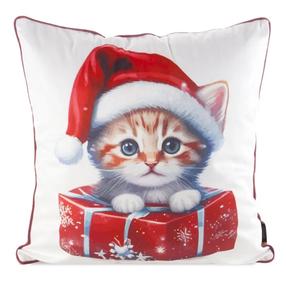 Kalėdinis dekoratyvinės pagalvėlės užvalkalas PSWA-306, balta/raudona, 45 cm x 45 cm