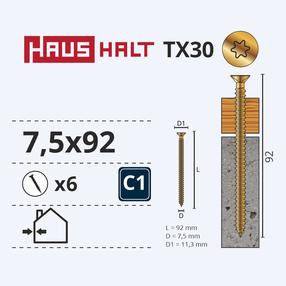Саморез по дереву Haushalt, 7.5x92 мм, 6 шт.