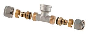 Išardomasis užveržiamas trišakis TDM Brass 1455, 90 °, 18mm x 1/2", žalvaris/nikelis