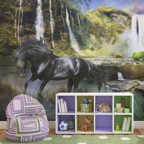 Fototapetas Artgeist Horse On The Background Of Sky-Blue Waterfall, 270 cm x 350 cm