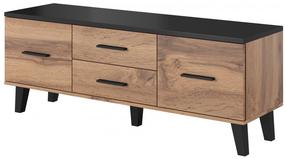 TV galds Cama Meble Lotta 180, ozola krās./melns krās./brūna krās., 40 cm x 140 cm x 53 cm