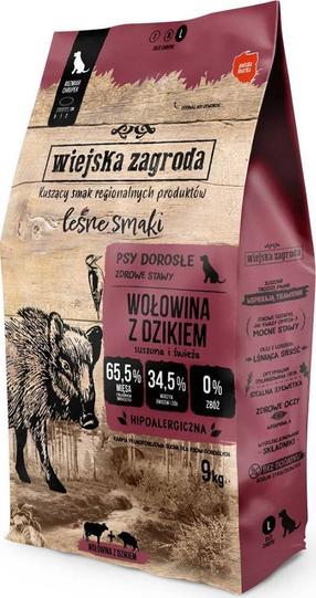 Sausas šunų maistas Wiejska Zagroda Beef with Wild Boar, jautiena/šernienos mėsa, 9 kg