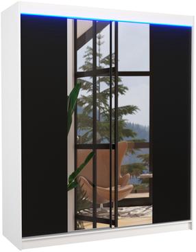 Spinta ADRK Balance LED, balta sp./juoda sp., 58 cm x 180 cm x 200 cm, su veidrodžiu
