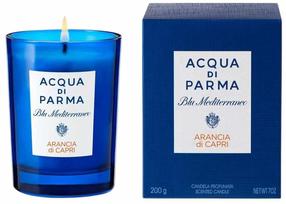 Svece, aromātiskā Acqua Di Parma Blu Mediterraneo Arancia Di Capri, 50 h, 200 g, zila krās.