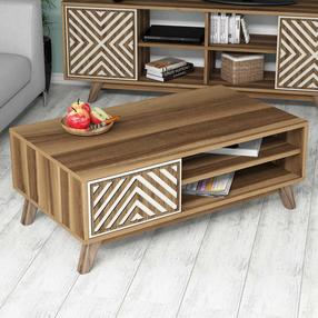Kohvilaud Kalune Design Ynci, kreemjasvalge/pähklipuu v., 105 cm x 60 cm x 38.2 cm