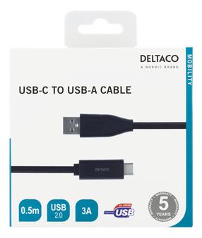 Laidas Deltaco USBC-1003M, USB Type C/USB Type A, 50 cm, juoda sp.