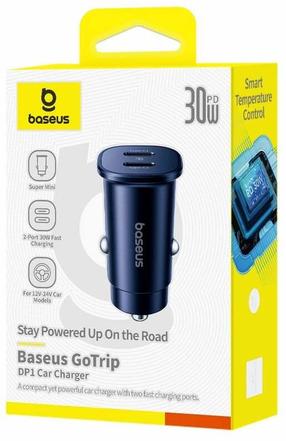Автомобильное зарядное устройство Baseus GoTrip, 2 x USB Type C, черный цв., 30 Вт
