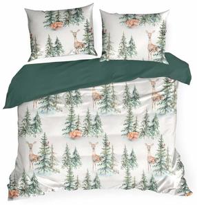 Kalėdinis patalynės užvalkalų komplektas PTT-021, baltas/žalias, 160 x 200 cm