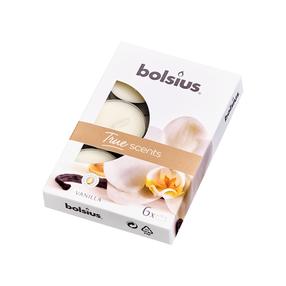 Svece, aromātiskā/tējas sveces Bolsius, 4 h, 6 gab., balta krās.