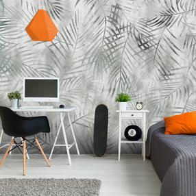 Fototapetas Artgeist Minimalist Landscape - Nature Motif With Grey Exotic Leaves, 210 cm x 300 cm