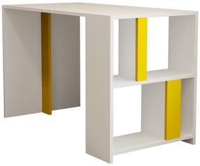 Rašomasis stalas su lentyna Kalune Design Lima 845HCT3838, 120 cm x 60 cm, 75.4 cm, balta sp./geltona sp.