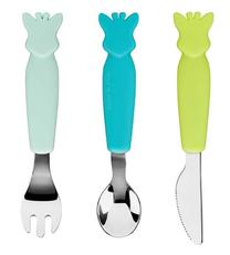 Stalo įrankiai Vulli Sophie La Girafe Cutlery Set, 6+ mėn., nerūdijantysis plienas/silikonas, mėlyna sp./geltona sp./žalia sp.