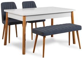 Valgomojo komplektas Kalune Design Costa 1048 - 3 AB, balta sp./pušies sp./tamsiai mėlyna sp.