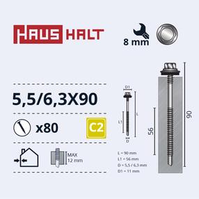 Pašvītņojošā skrūve Haushalt DIN 7504K, 6.3 mm x 90 mm, 80 gab.