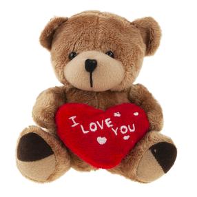 Pliušinis žaislas meška I Love You, ruda sp./raudona sp., 12 cm