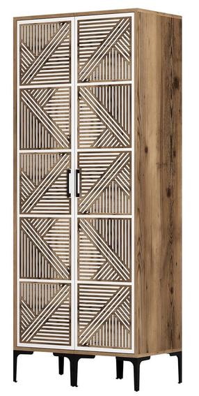 Skapis Kalune Design Kumsal PP, balts krās./valriekstu krās., 47.5 cm x 80 cm x 201.4 cm