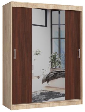 Spinta Akord 150 CLP, riešuto sp./sonoma ąžuolo sp./tamsiai ruda sp., 60 cm x 150 cm x 200 cm, su veidrodžiu
