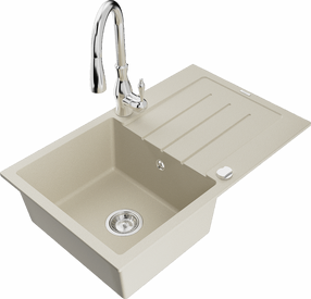 Virtuves izlietne ar virtuves maisītāju Mexen Bruno Beige+Chrome, granīts, 79 cm x 49 cm x 20 cm, bēša+hroma krās.