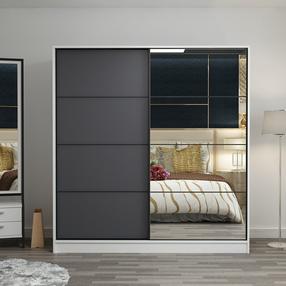 Шкаф Kalune Design Kale 7155, белый цв./темно-серый цв., 60 см x 220 см x 210 см, с зеркалом