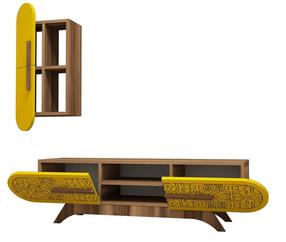 Elutoa mööblikomplekt Kalune Design Defne, sise, kollane v./pähklipuu v.