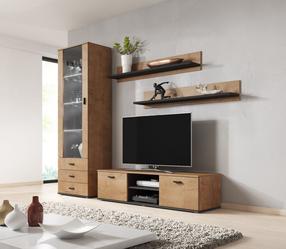 TV staliukas Cama Meble Soho 140, ąžuolo sp./juoda sp., 140 cm x 43 cm x 37 cm