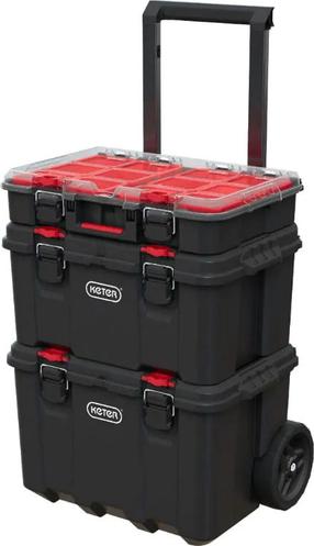 Įrankių dėžė Keter Stack'N'Roll, 52.5 cm x 41.5 cm x 93 cm, juoda sp./raudona sp.