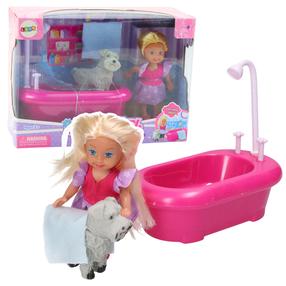 Lelle ar aksesuāriem Lean Toys Cute Girl Happy Time Bathtub, 11 cm, daudzkrāsaina
