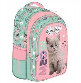 Kooli seljakott St.Majewski Little Friend Fluffy Kitty, roheline v./roosa v., 40 cm x 28 cm x 18 cm