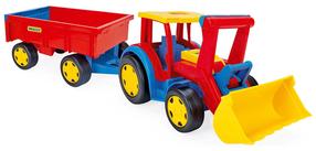  Žaisliniai traktoriai su priedais Wader Giant Tractor Loader With Trailer 66300, mėlyna/raudona/geltona