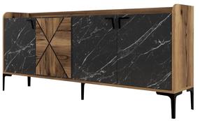 Komoda Kalune Design Venedik 845HCT5313, juoda sp./riešuto sp., 78 cm x 180 cm x 35 cm