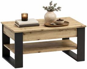 Kafijas galdiņš Akord Furniture Factory Denver, melns krās./artisan oak krās., 92 cm x 52 cm x 45 - 58 cm