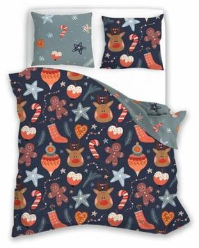Kalėdinis patalynės užvalkalų komplektas PIO-03, mėlyna "navy blue", 140 x 200 cm