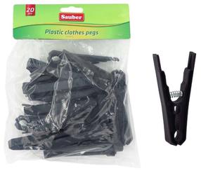 Skalbinių segtukas Sauber, plastikas, 20 vnt., juoda sp.
